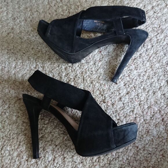 Diane von Furstenburg Platform Black Suede Strappy Slingback size 6.5 - Picture 2 of 12